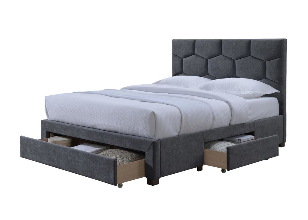 Kétszemélyes ágy, bársonyszövet, tárolóhellyel, sötétszürke, 160 cm - saturne - butopêa